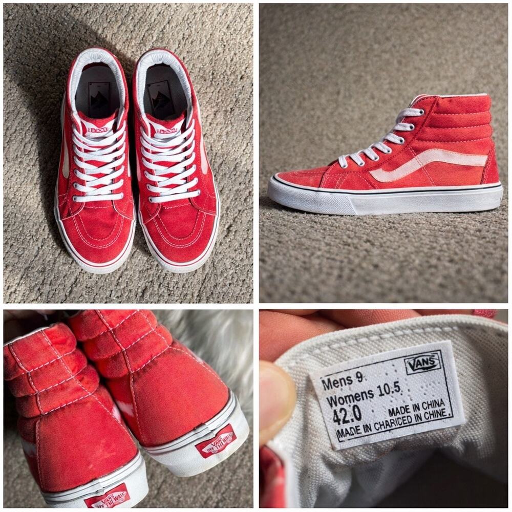 Vans Authentic Red Custom Dip distressed hi-tops 9.5 men 10.5 woman